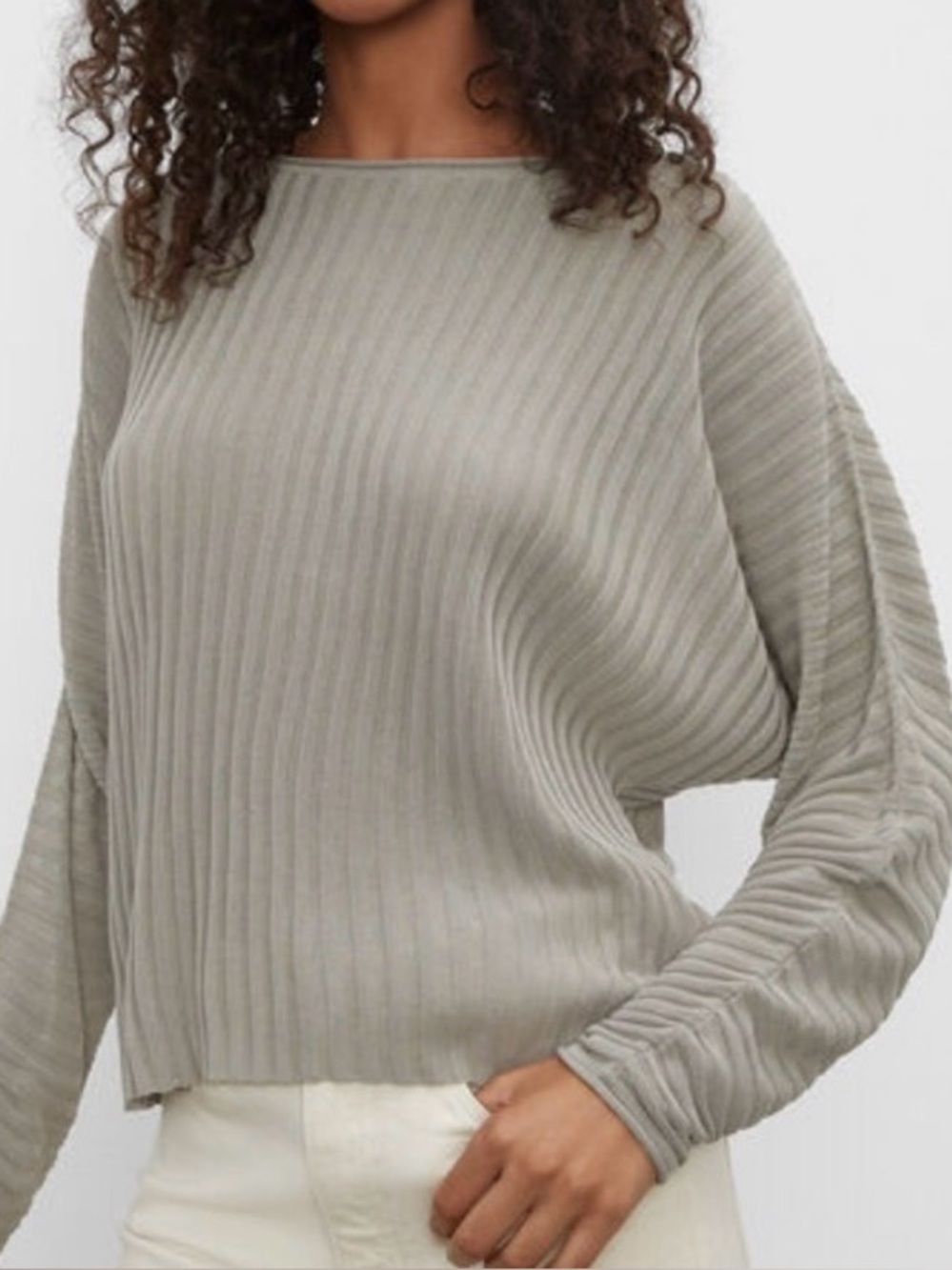 Club Monaco Dolman Sleeve Sweater Size Large Gray Ribbed Lightweight MSRP 170.00